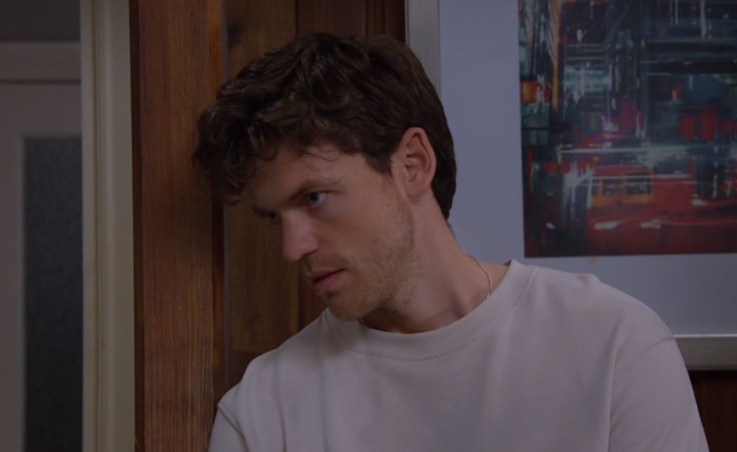 Marcus looking angry in Emmerdale