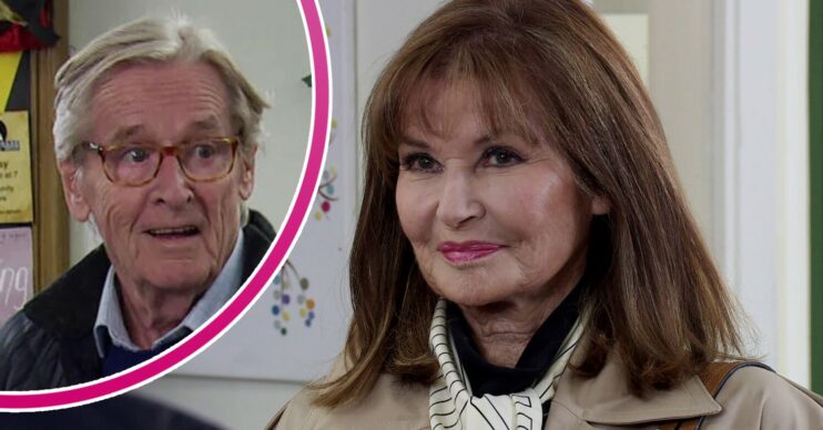 Martha Fraser smiling on Coronation Street. inset, Ken looks surprised in Coronation Street
