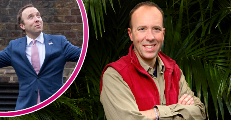 Matt Hancock in a suit and his I'm A Celebrity outfit