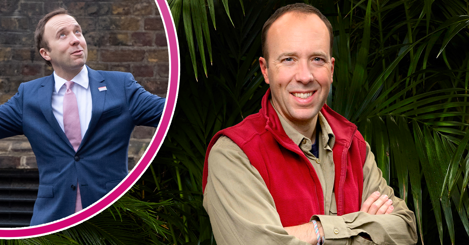 Matt Hancock in a suit and his I'm A Celebrity outfit