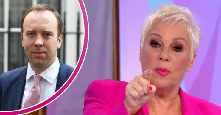 Matt Hancock smiling and Denise Welch shouting on Loose Women