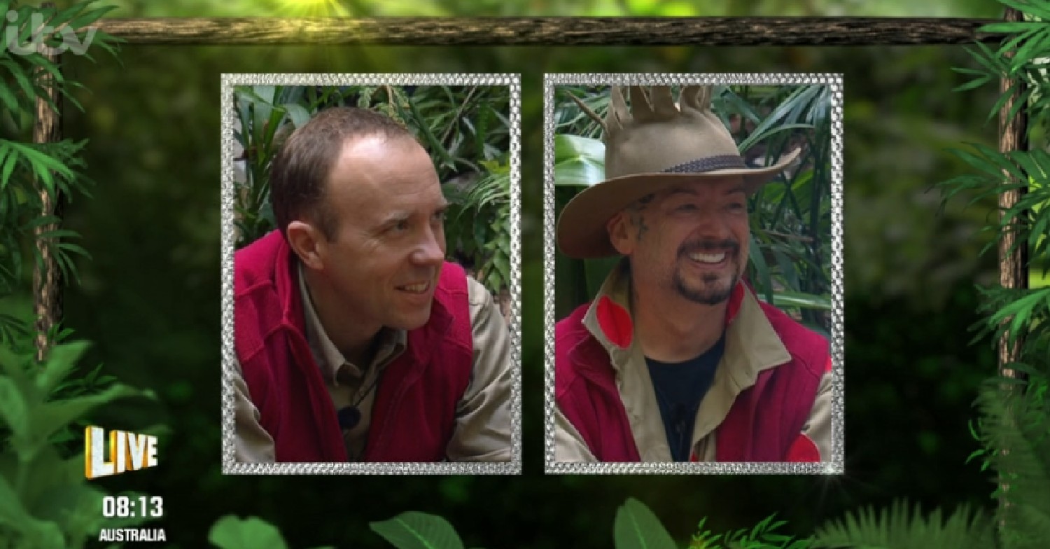 Matt Hancock and Boy George smiling on I'm A Celebrity