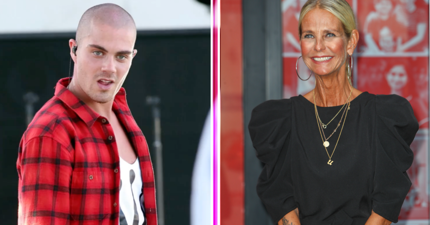 Max George on stage and Ulrika Jonsson smiling at awards ceremony