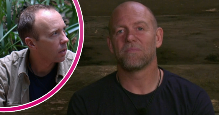 Mike Tindall looking furious on I'm A Celebrity and Matt Hancock inset