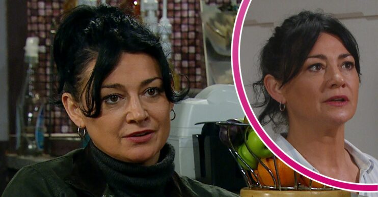 Moira looking worried in Emmerdale