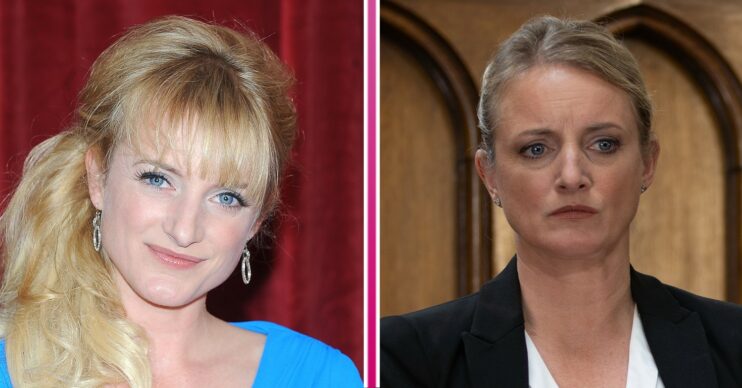 Nicola Wheeler smiling and Nicola King looking worried in Emmerdale