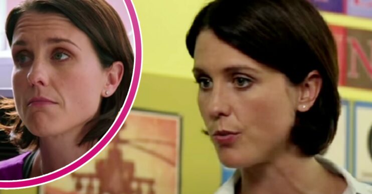 Nikki Boston looking worried and annoyed in Waterloo Road