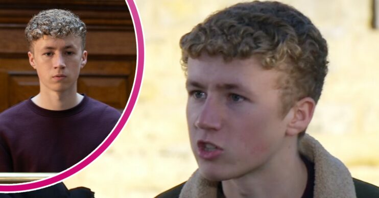 Noah looking worried and angry in Emmerdale
