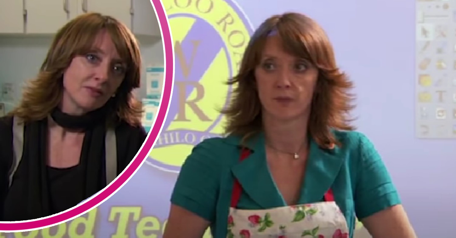 Ruby played by Elizabeth Berrington, looking worried in Waterloo Road
