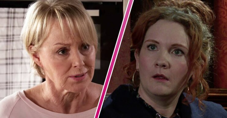 Sally and Fiz looking stressed in Coronation Street