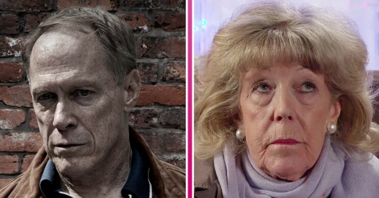 Stephen looking serious and Audrey looking worried in Coronation Street
