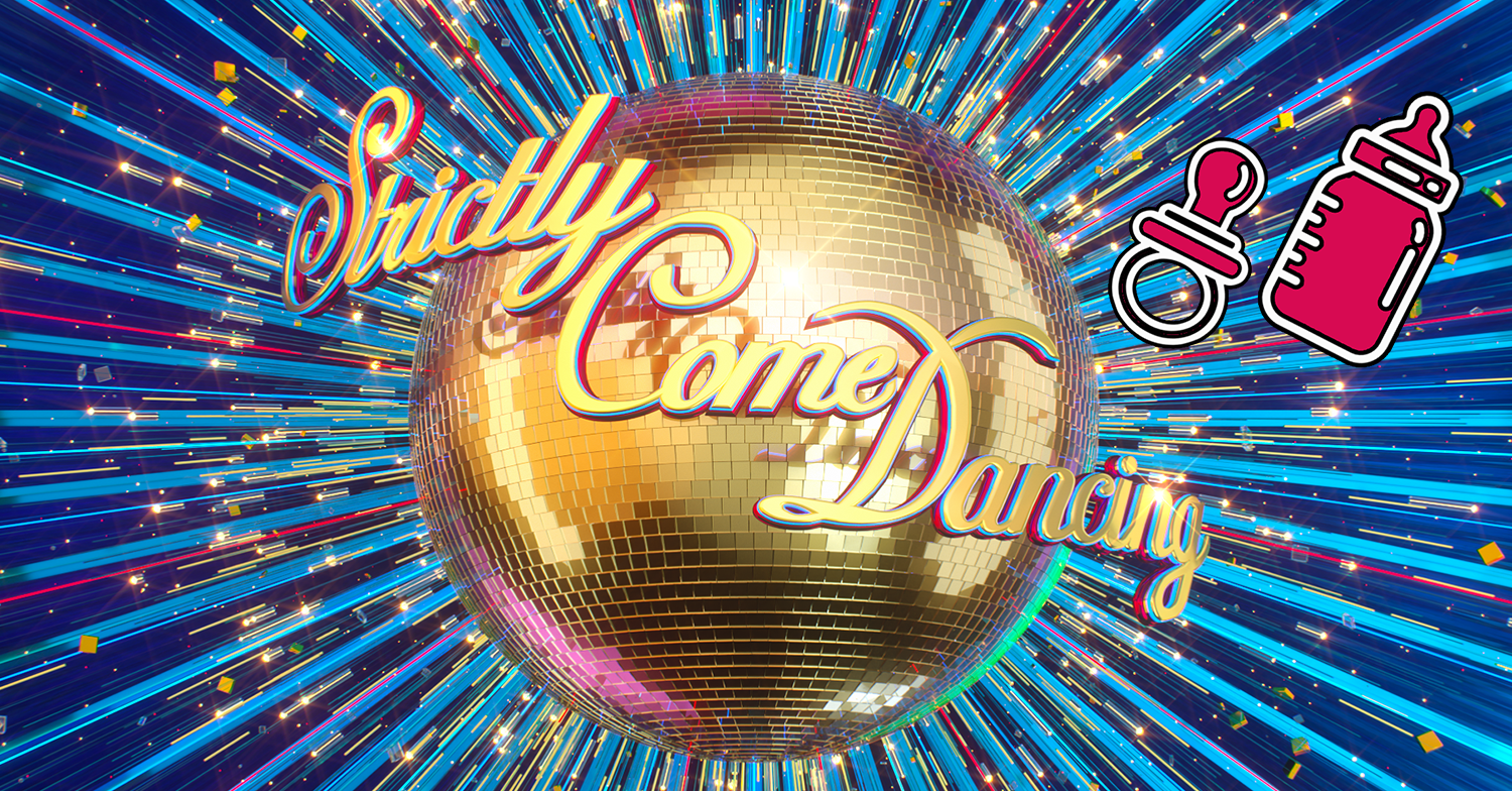Strictly Come Dancing logo with a baby bottle on top