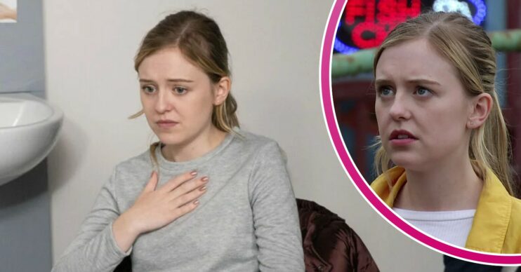 Summer holding her heart and looking upset in Coronation Street