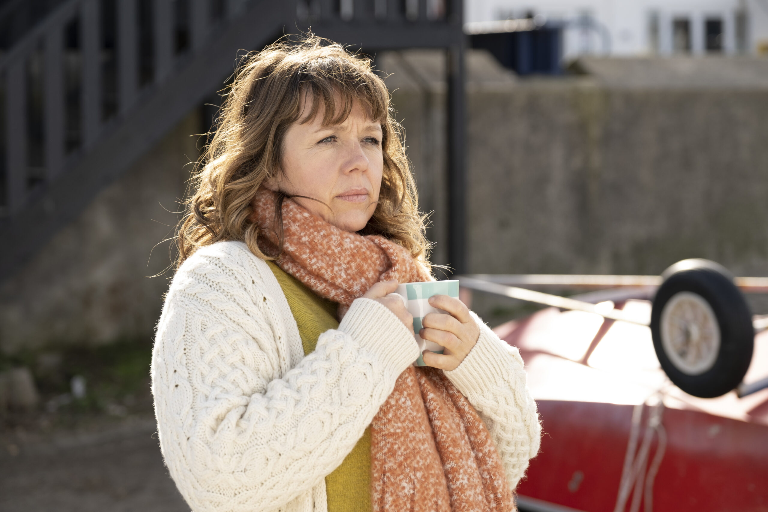 Pearl Nolan holds her scarf outside in Whitstable Pearl
