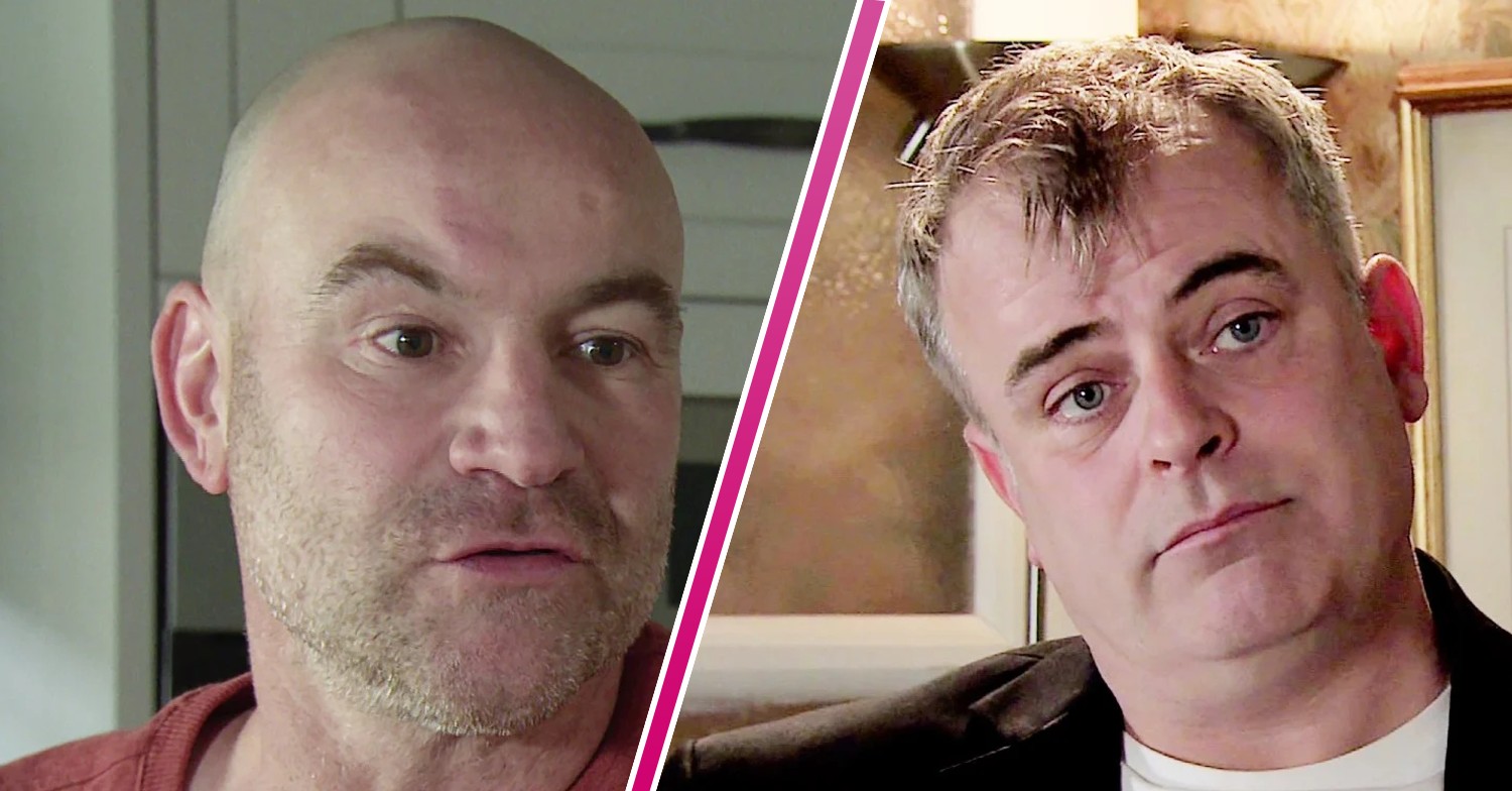 Composite image of Steve and Tim on Corrie, both looking argumentative and stubborn (Credit: ITV/Composite: Entertainment Daily)