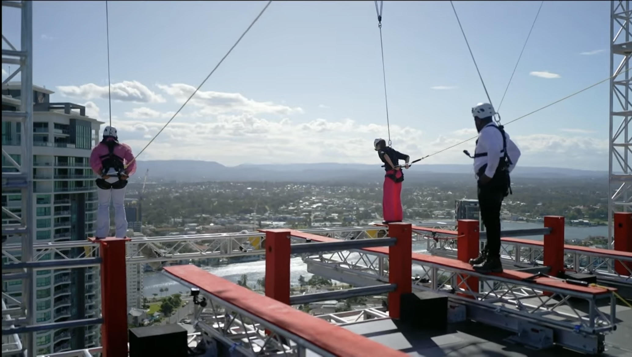 Tower challenge on I'm A Celebrity with Charlene White and footballer Jill Scott