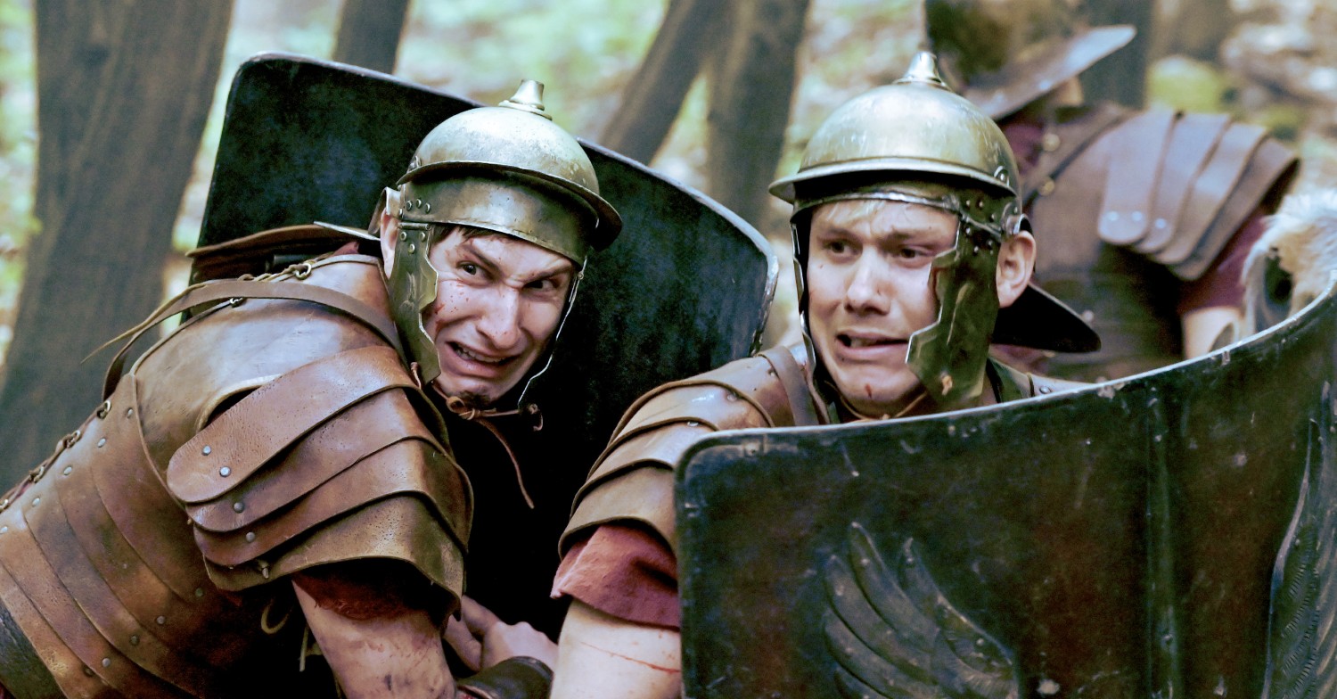 Tom Rosenthal in character in Plebs: Soldiers of Rome ITVX