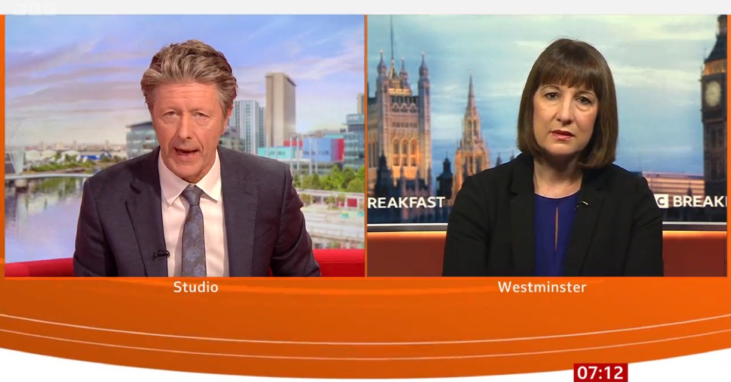 Charlie Stayt interviewing Rachel Reeves on BBC Breakfast today 