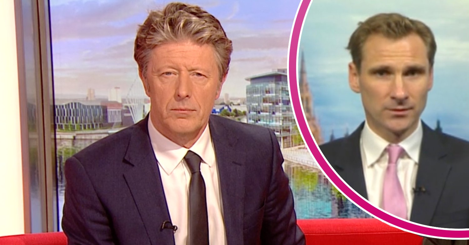 Charlie Stayt looks serious while interviewing Chris Philp on BBC Breakfast today