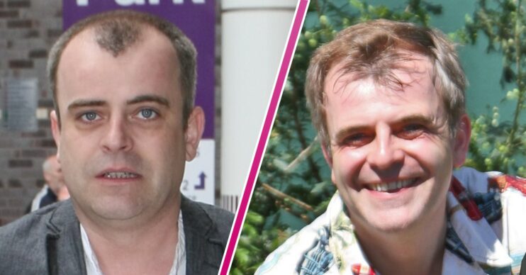 coronation street star Simon Gregson looking happy and straight faced