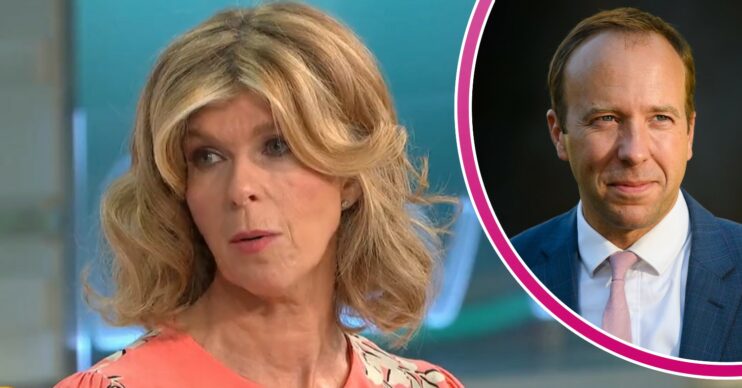 Kate Garraway on GMB today, Matt Hancock smiling outside No 10