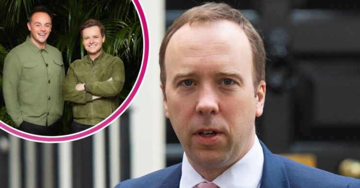 Ant and Dec in I'm A Celebrity 2022 promo pic and Matt Hancock looking at camera
