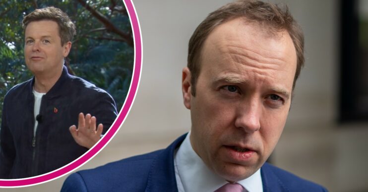 Dec on I'm A Celebrity, Matt Hancock looking down