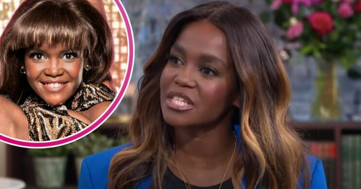 Strictly star Oti Mabuse being interviewed and posing on Strictly