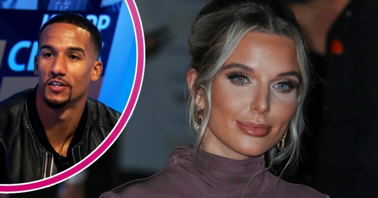 Scott Sinclair being interviewed and Helen Flanagan smiling