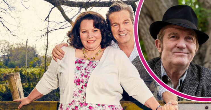 Joanna Scanlan and Bradley Walsh smiling in The Larkins