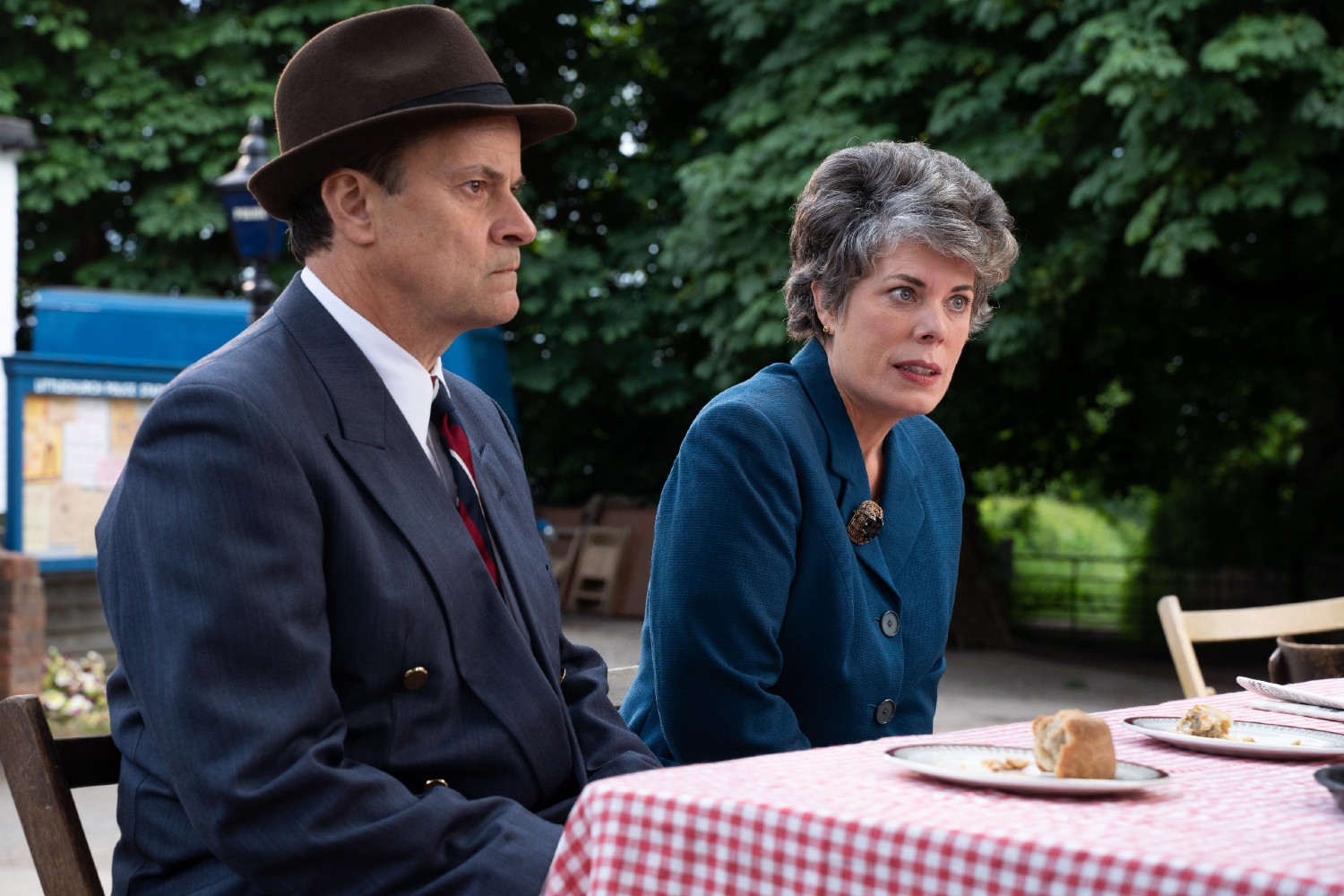 Selina Griffiths and Tony Gardner sitting together in The Larkins