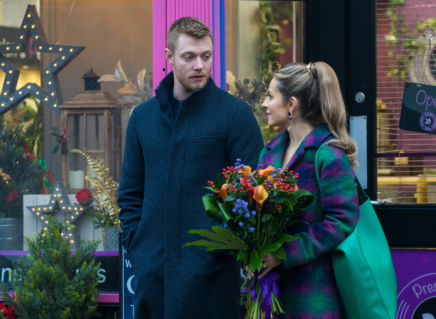 Coronation Street: Daniel and Daisy pose with flowers