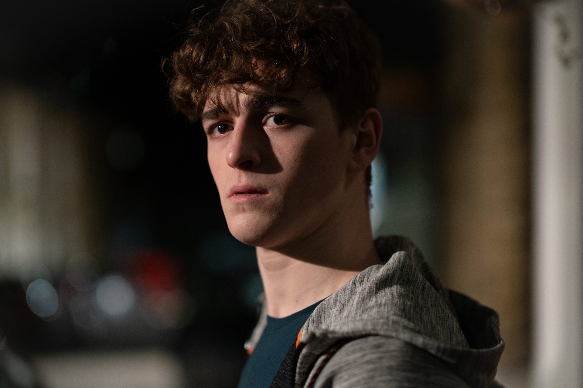 Rhys Connah looking over his shoulder in the BBC One series