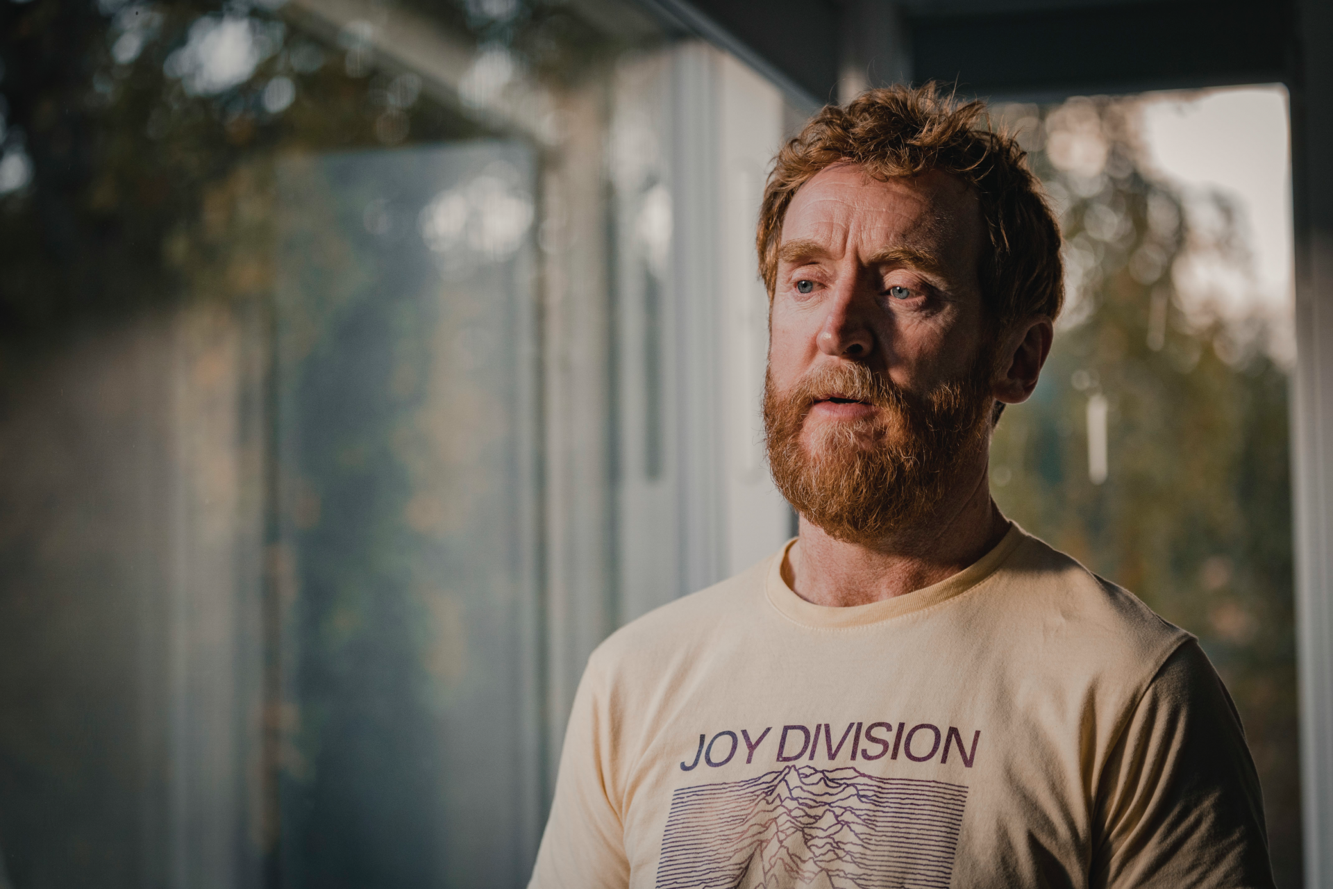 Tony Curran looking serious in Mayflies