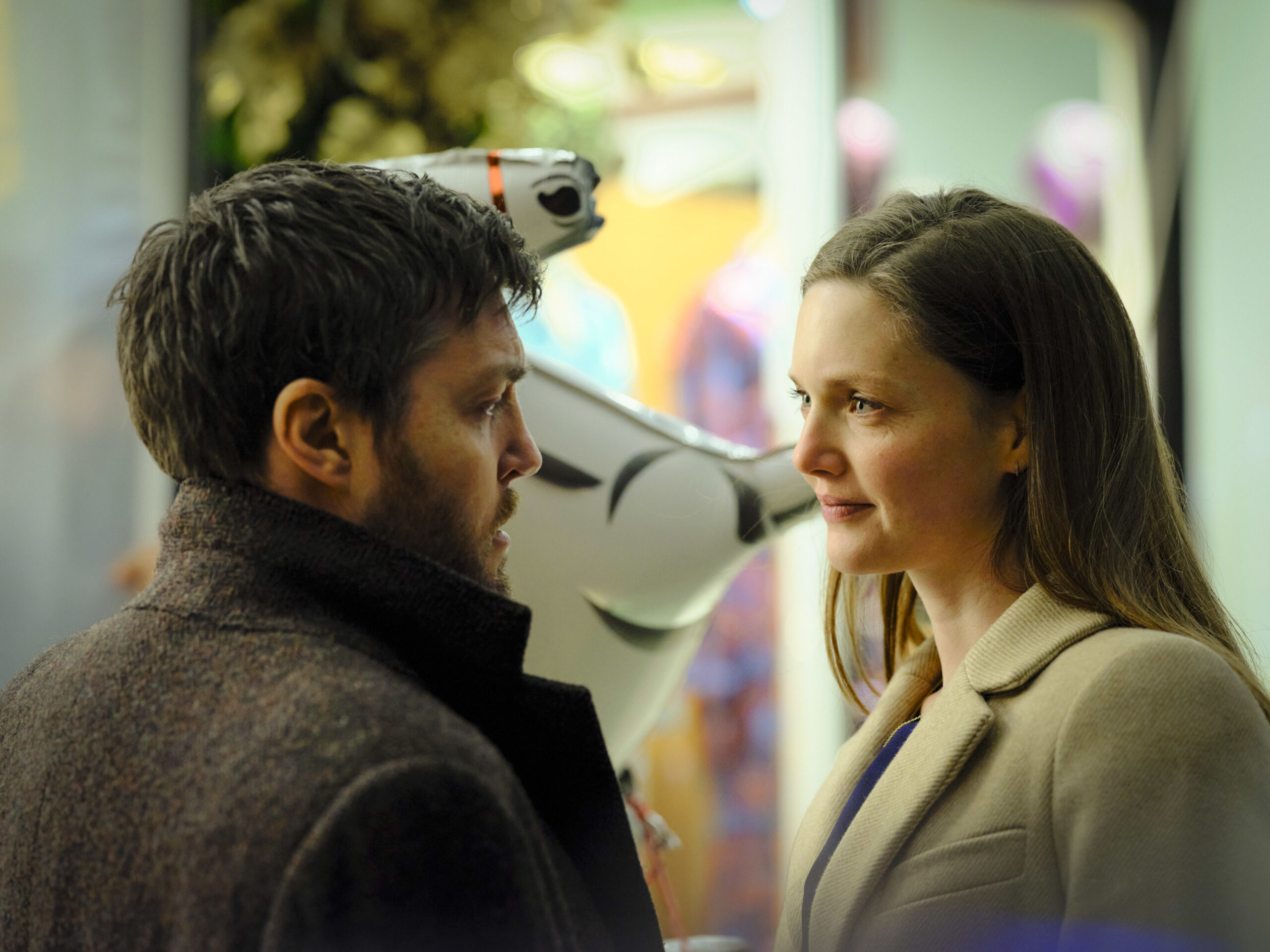 Cormoran and Robin stare into each other's eyes in Strike: Troubled Blood