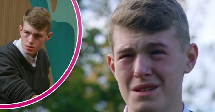 Arthur looking annoyed and crying in Emmerdale