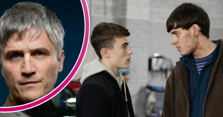 Flashback image of young Cain and Caleb; inset, promo picture of adult Caleb (Credit: ITV/Composite: Entertainment Daily)