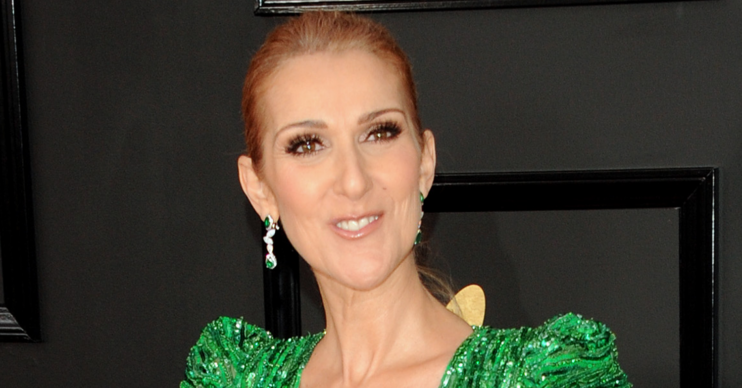 Celine Dion in a green dress on the red carpet