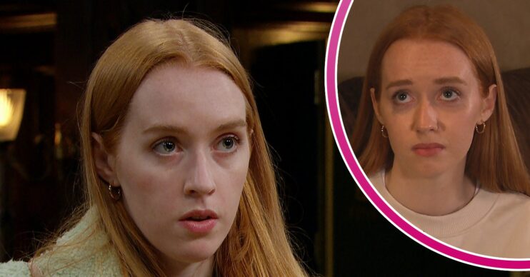 Chloe looking worried and crying in Emmerdale