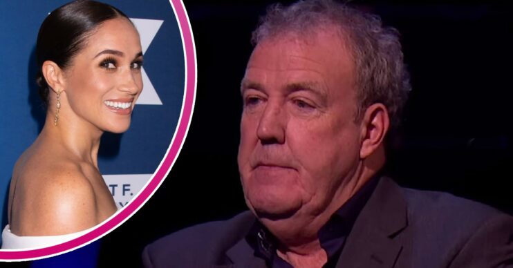Meghan Markle smiles, Jeremy Clarkson looks forward