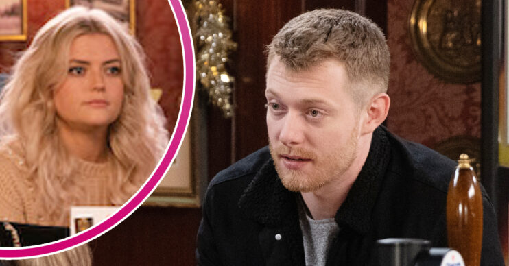 Coronation Street's Daniel is looking stressed, and in a bubble, Bethany is looking angry