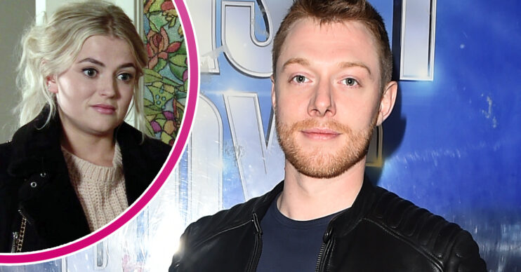 Coronation Street's Rob Mallard is at a press event, and in a bubble is Bethany Platt