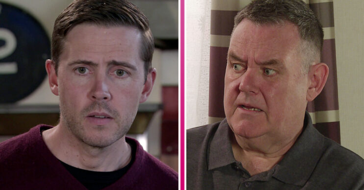 Coronation Street's Todd is looking worried and George is looking disgusted