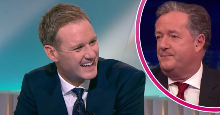 Dan Walker laughs, Piers Morgan looks glum