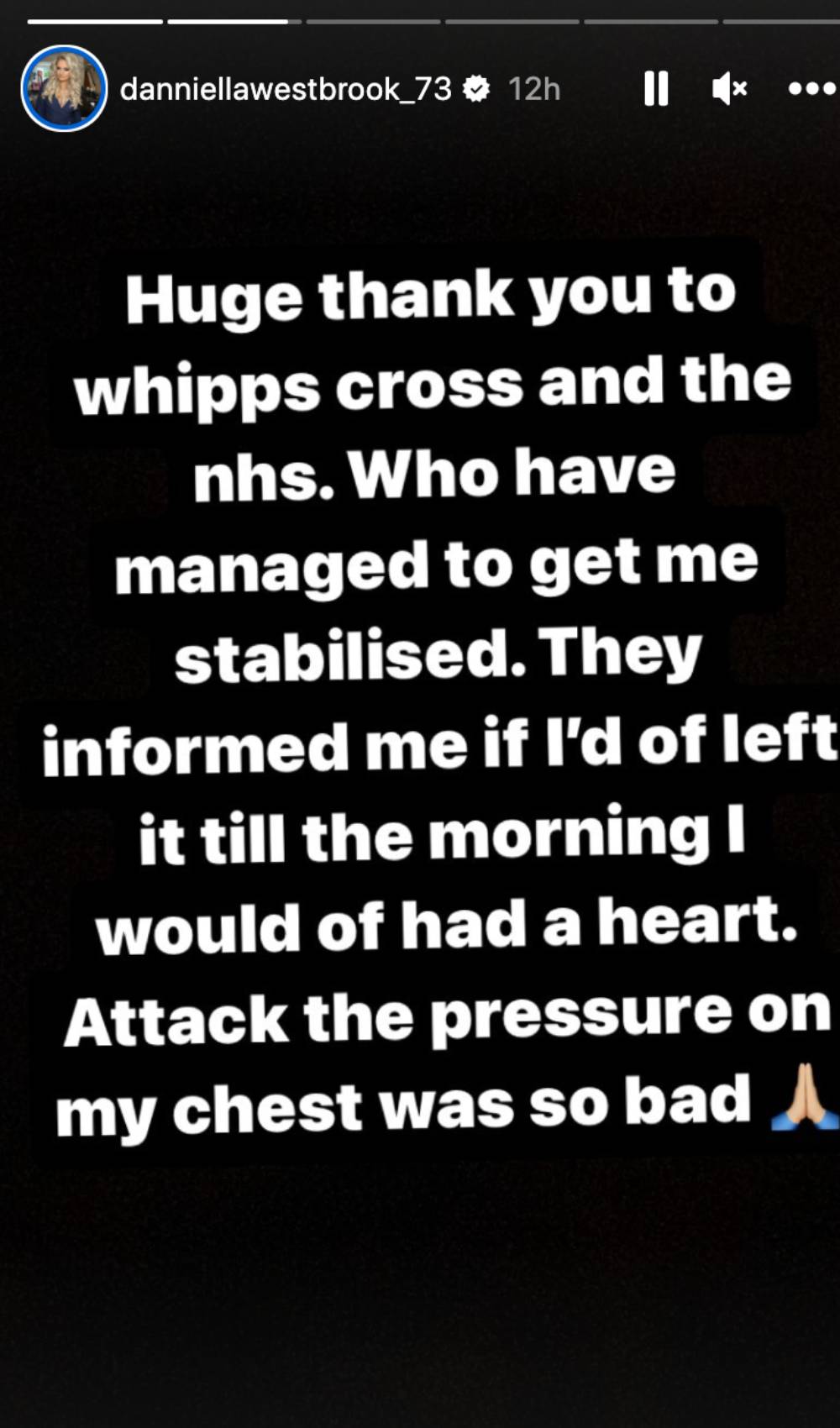 Danniella Westbrook thanks hospital staff