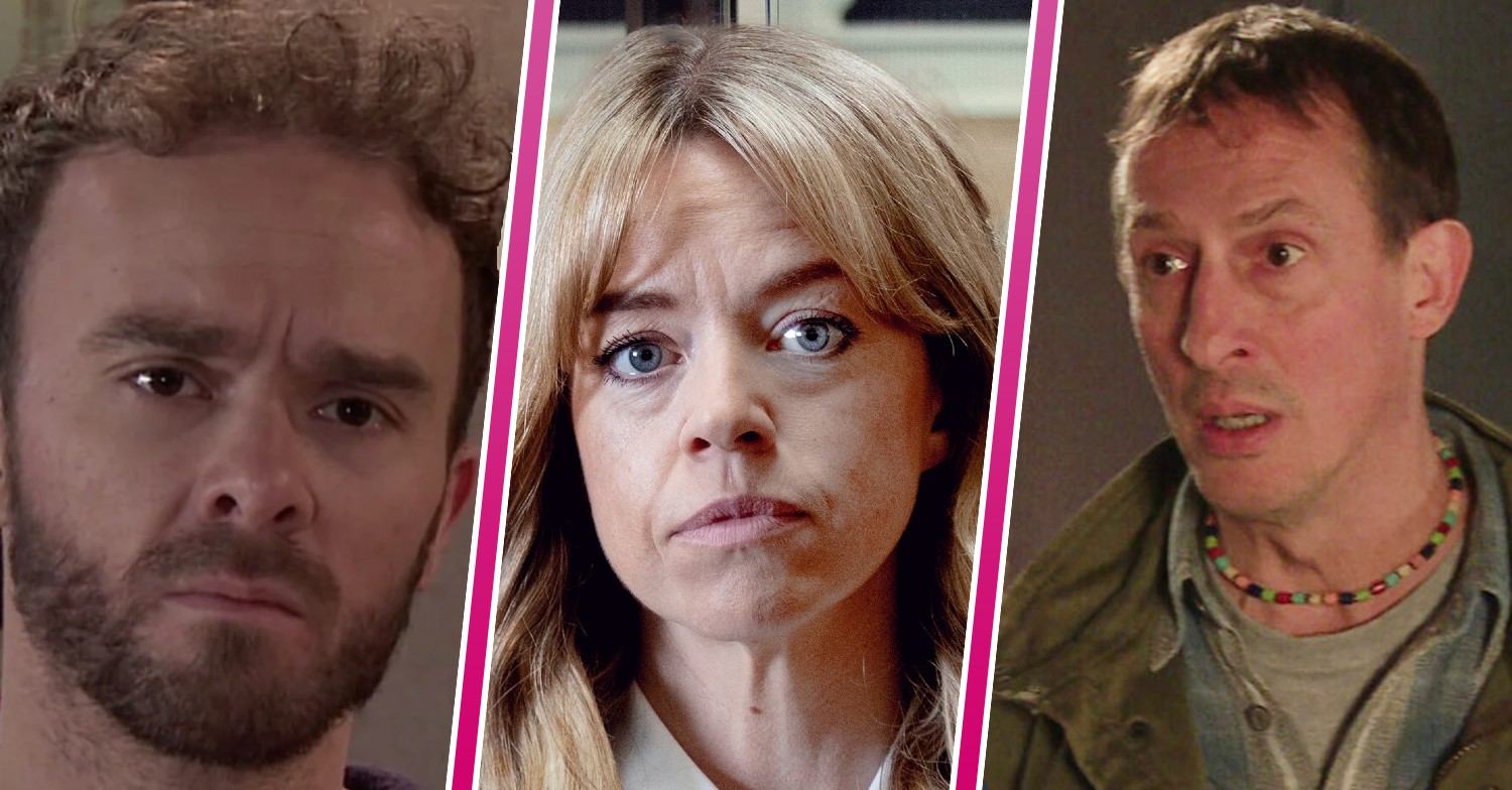 David looking annoyed, Toyah looking serious and Spider looking shocked in Coronation Street