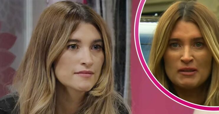 Debbie looks intense on Emmerdale; inset, she is upset (Credit: ITV/Composite: Entertainment Daily)