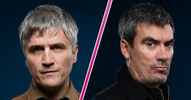 Emmeradle stars Will Ash and Jeff Hordley looking menacing