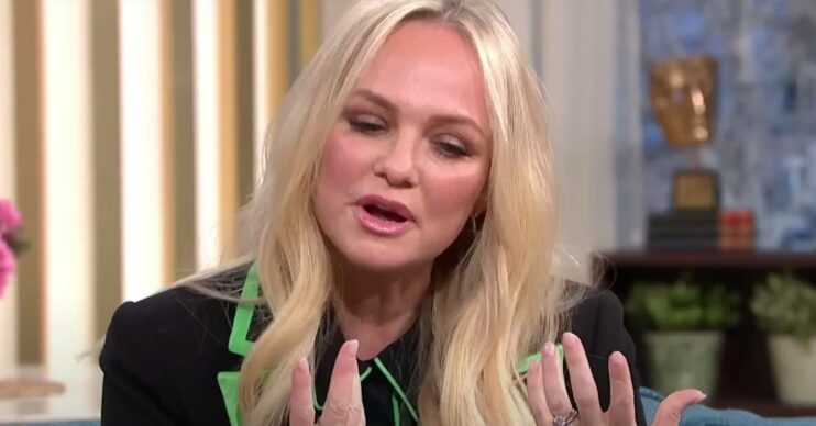 Emma Bunton looks downwards