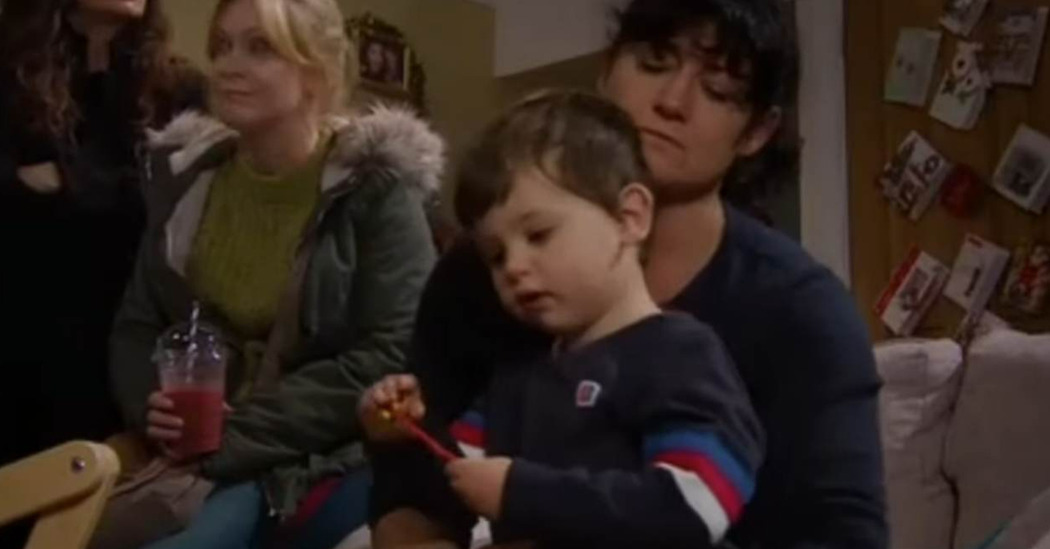 Emmerdale's Isaac is sitting on Moira's lap